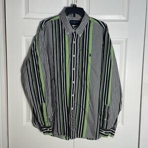 Ralph Lauren Shirt Men XXL Black White Green‎ Striped Button Down Pony Logo